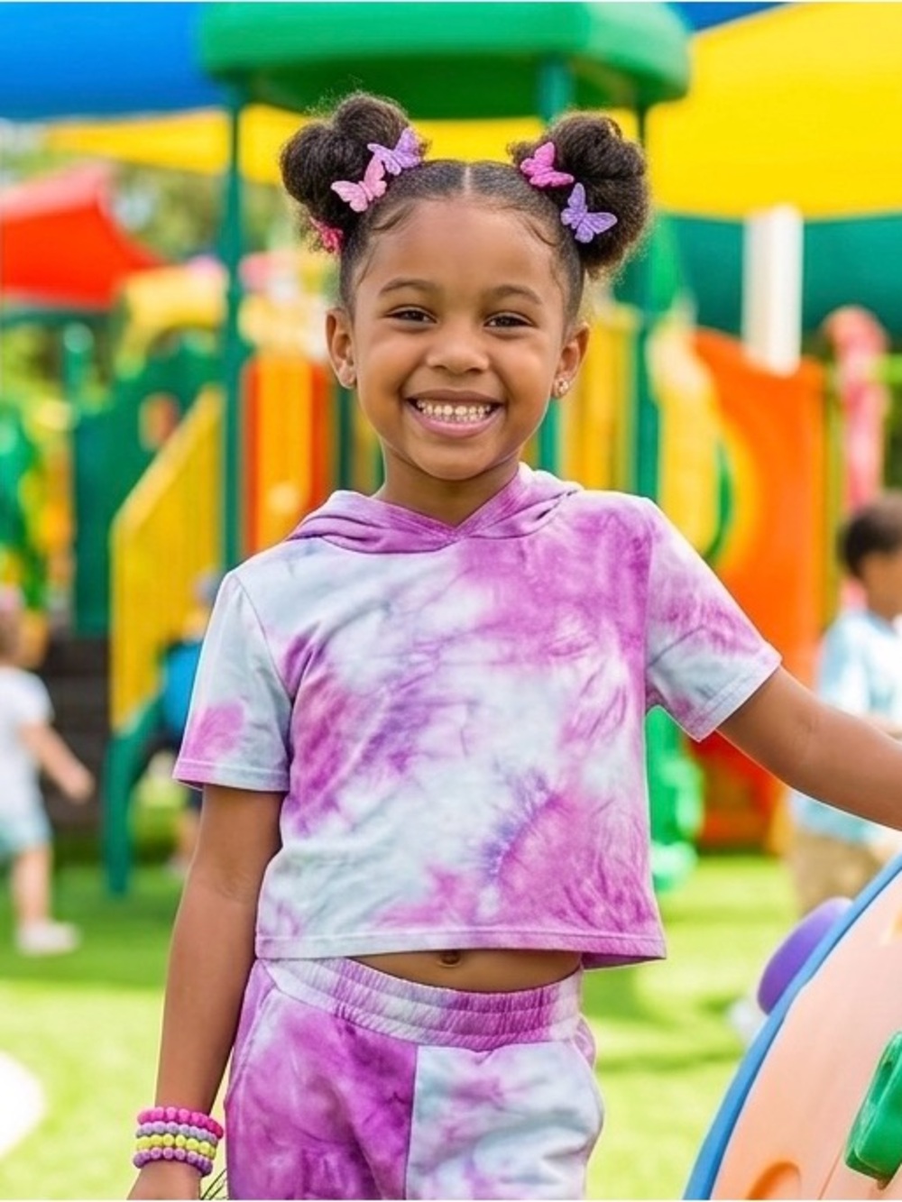 🌈6/$10 Pink and Purple Tie-Dye Sweet Heart Rose Short Sleeve Cropped Hoodie